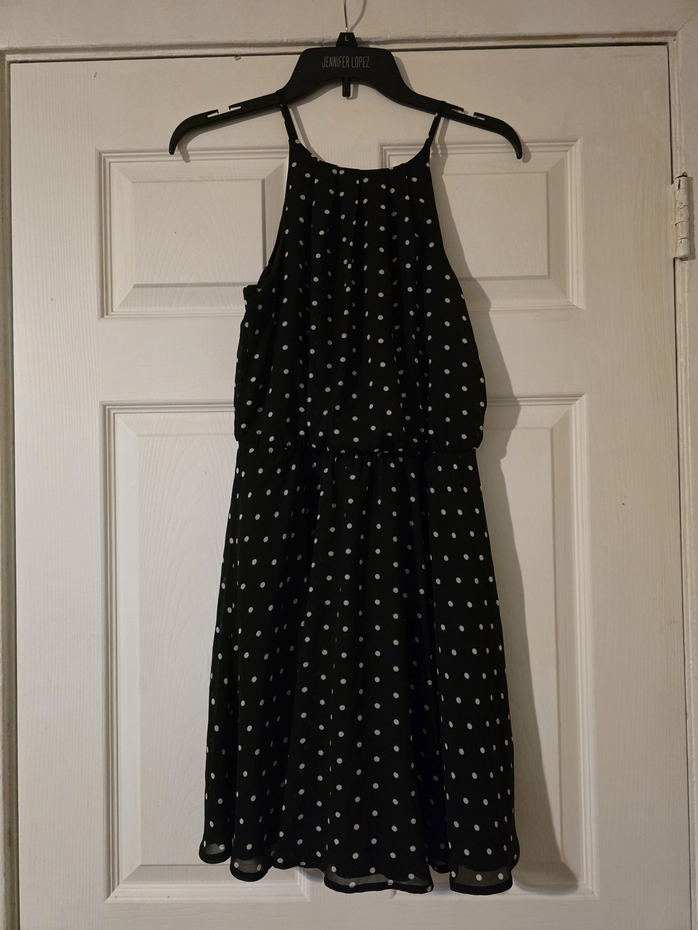 Black Polka Dot Halter Dress with White Dots